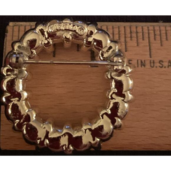 Vtg 1960 Style Marcella Faux Pearl Goldtone Circle Brooch W Goldtone Bead Spacer - Picture 6 of 6